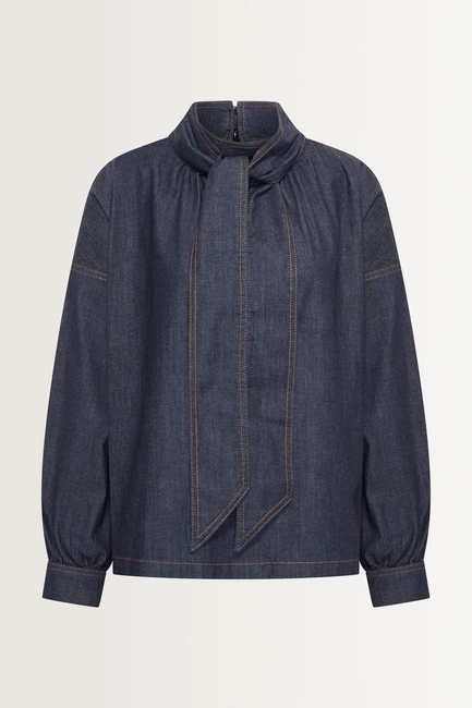 Jeansblouse met strikdetail