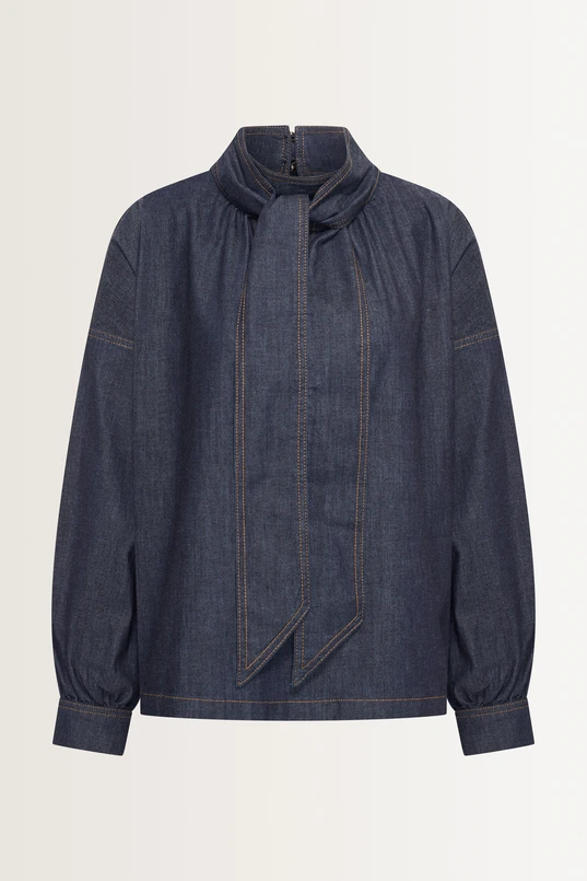 Jeansblouse met strikdetail