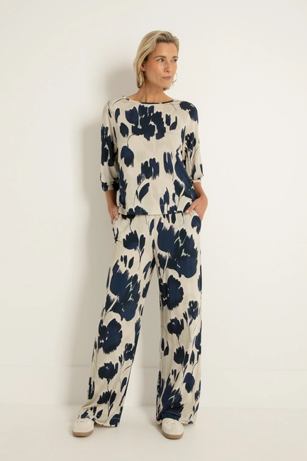 Jersey broek met aquarel bloemenprint