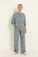 Jersey pants all over blue tone print slinky