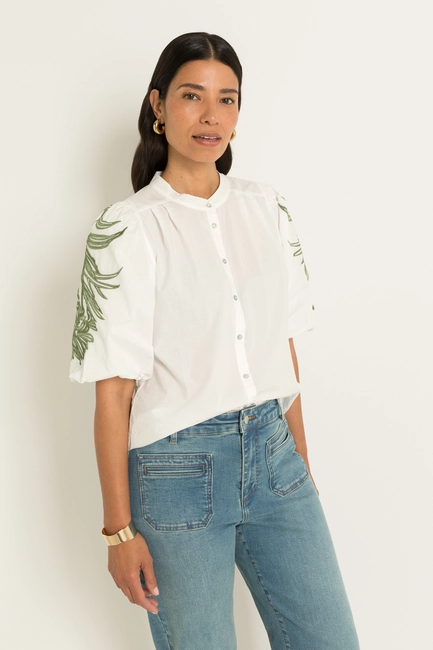 Katoenen blouse met bloemenborduursel
