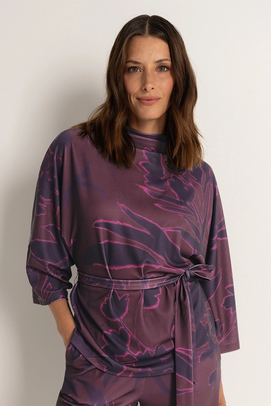 Kimono-blouse met aquarel bloemenprint
