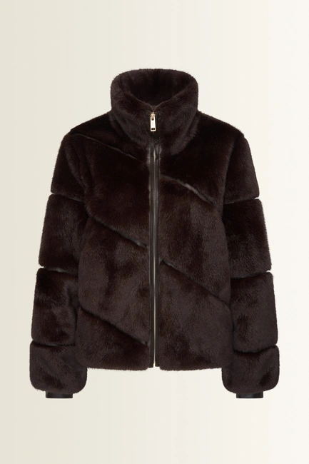 Kort jack van faux fur met diagonale banen MAURA