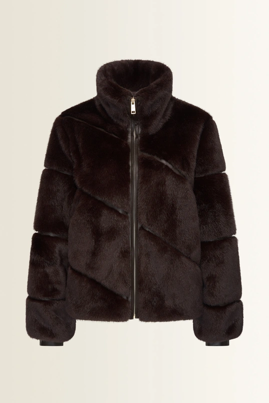 Kort jack van faux fur met diagonale banen MAURA