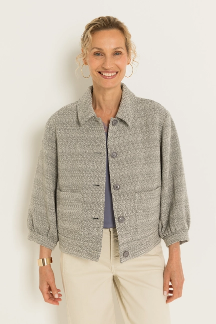 Kort tweed jasje met pofmouwen