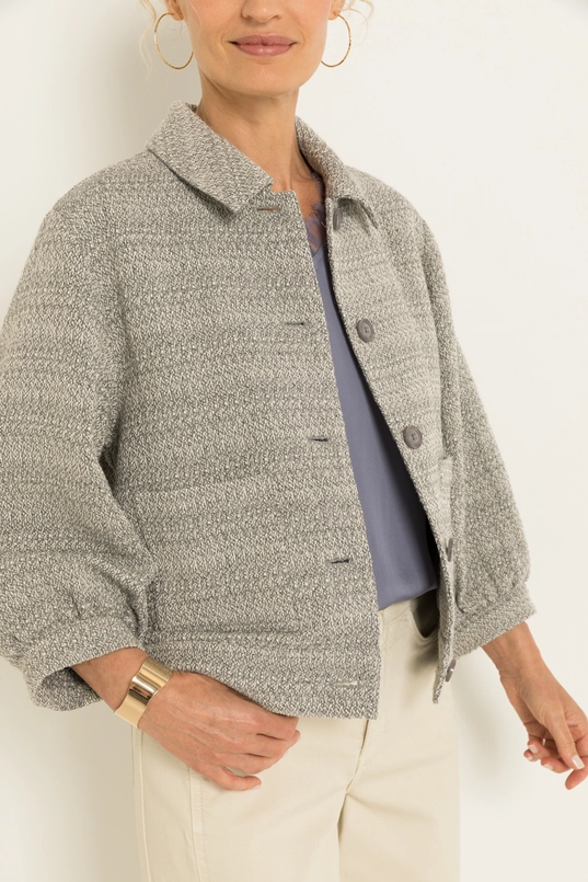 Kort tweed jasje met pofmouwen