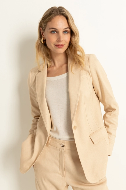 Lange blazer linnenstructuur