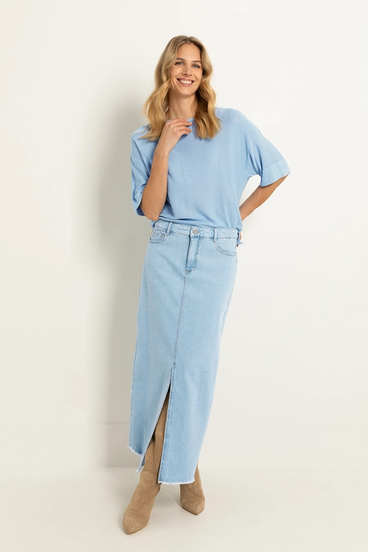 Lange denimrok rafelzoom