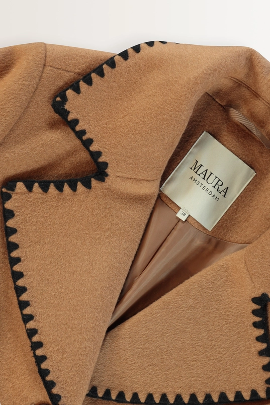 Lange wollen mantel met festonstiksels MAURA