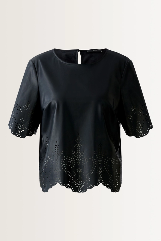 Lederlook blouse met laser-cut details OUI