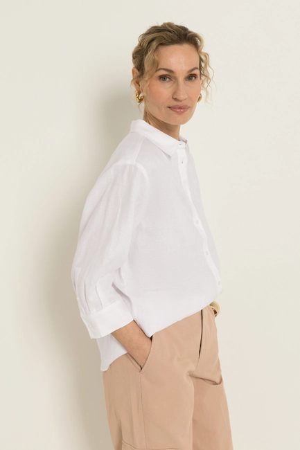 Linnen blouse met overhemdkraag