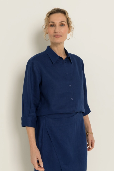 Linnen blouse met overhemdkraag