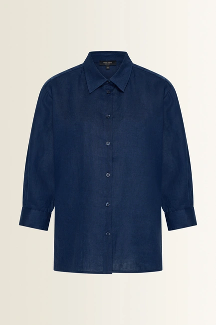 Linnen blouse met overhemdkraag