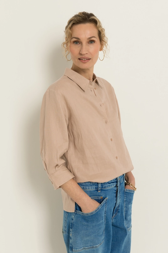 Linnen blouse met overhemdkraag
