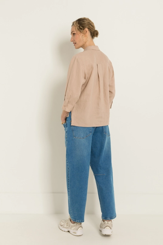 Linnen blouse met overhemdkraag