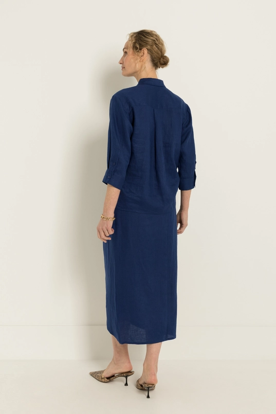 Linnen blouse met overhemdkraag