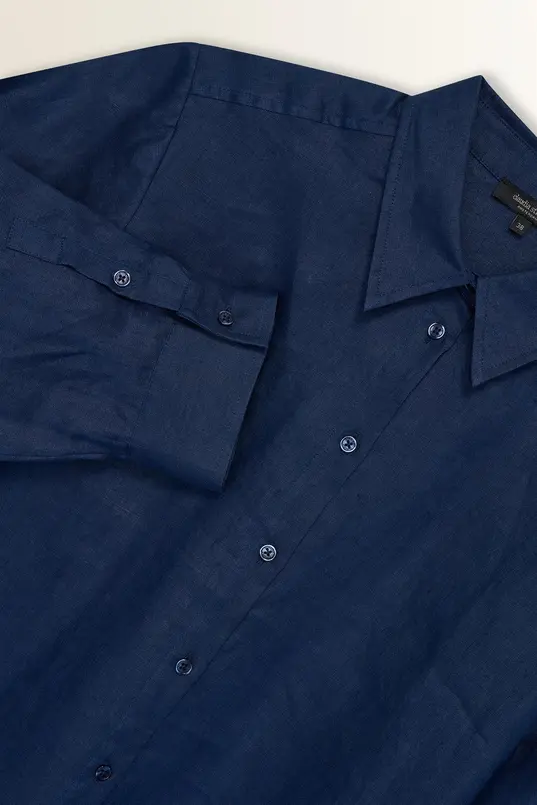 Linnen blouse met overhemdkraag