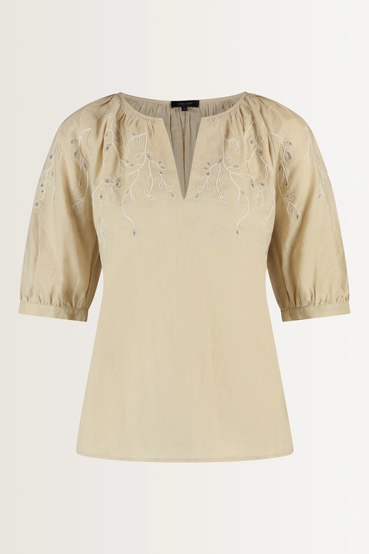 Linnen-katoen blouse met bladmotief