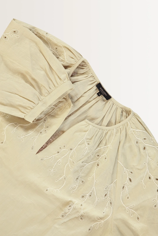 Linnen-katoen blouse met bladmotief