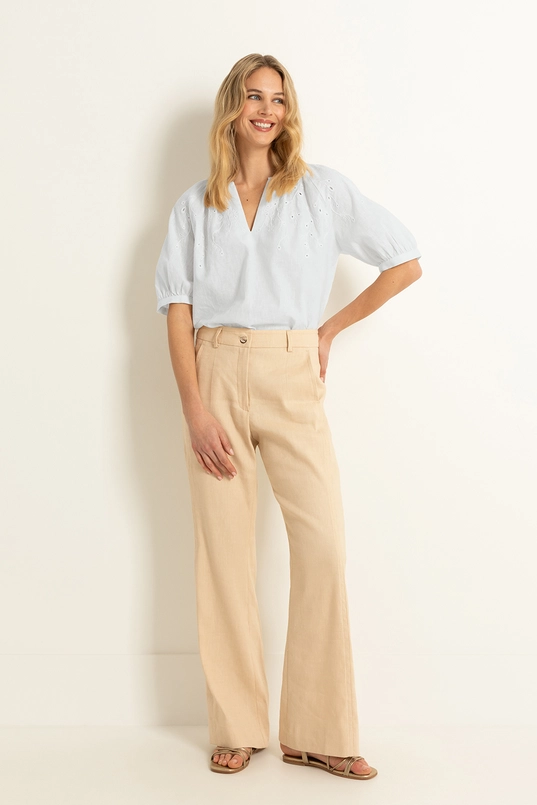 Linnenblend broek met flairpijp