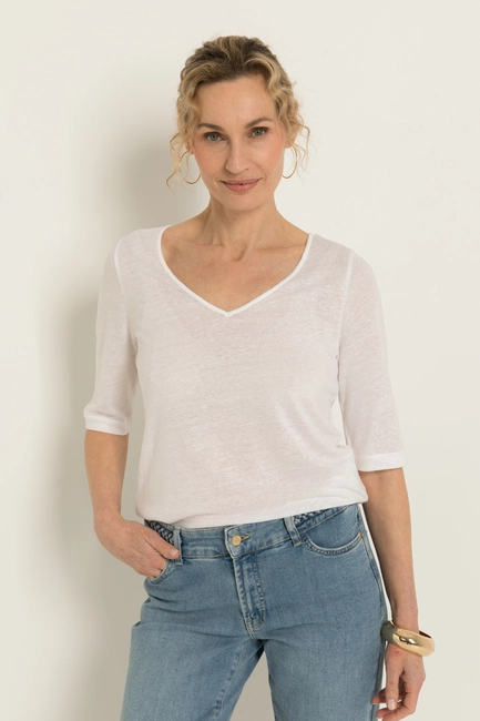 Linnenmix top met V-hals