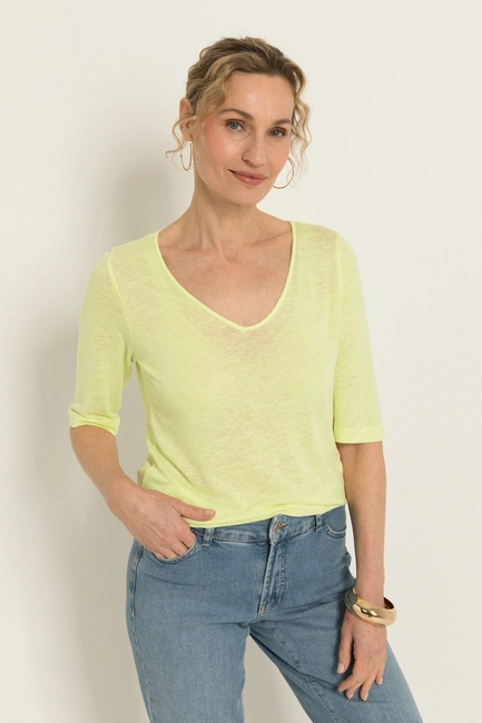 Linnenmix top met V-hals