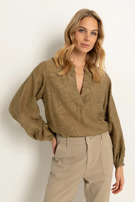Luchtige blouse bladmotief