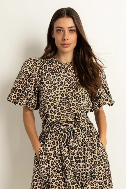 Luipaardprint blouse met pofmouwen