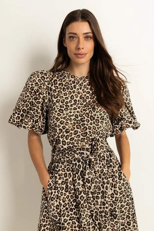 Luipaardprint blouse met pofmouwen