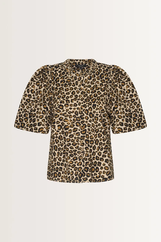 Luipaardprint blouse met pofmouwen
