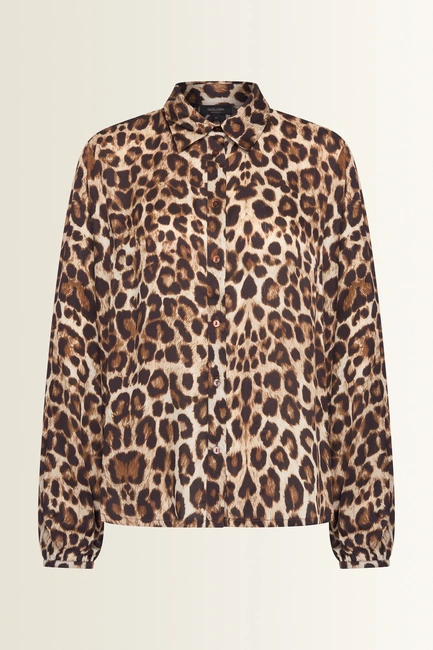 Luipaardprint blouse met puntige overhemdkraag
