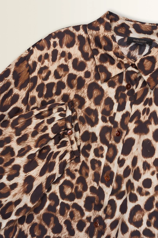 Luipaardprint blouse met puntige overhemdkraag