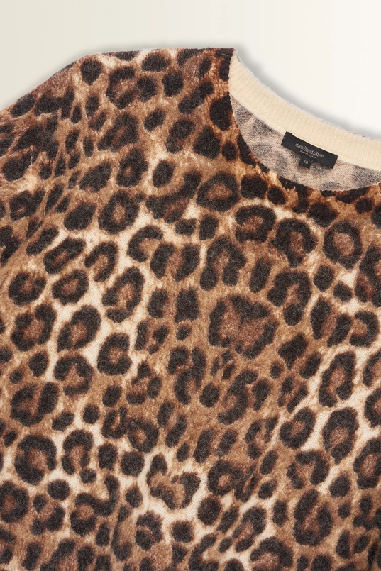 Luipaardprint trui met harig breisel