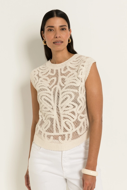 Macramé trui met opengewerkt dessin