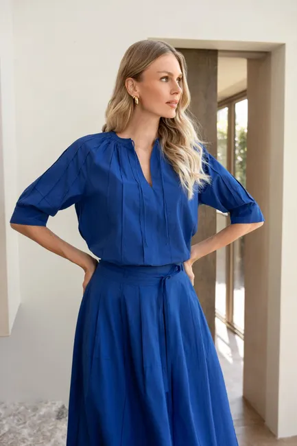 Pofmouwblouse met plooien