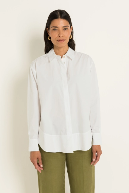 Poplin blouse met brede manchetten