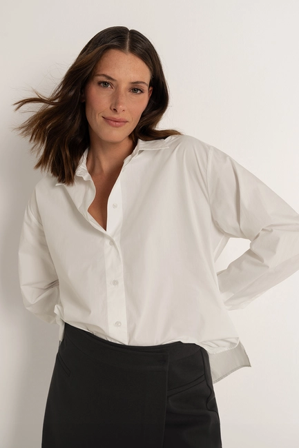 Poplin blouse met knoopdetail