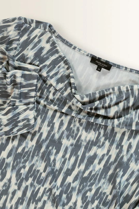 Print jurk met watervalhals en strikceintuur