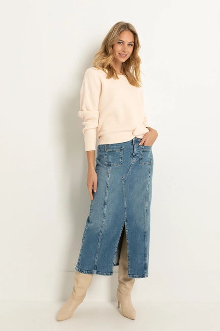 Rechte denimrok met split
