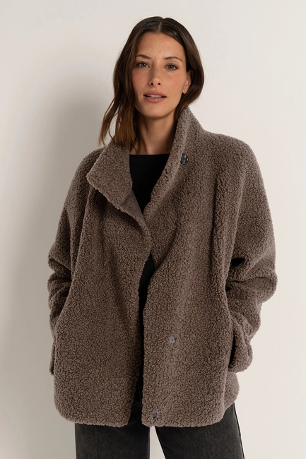 Reversible jas met teddy & faux leather MAURA