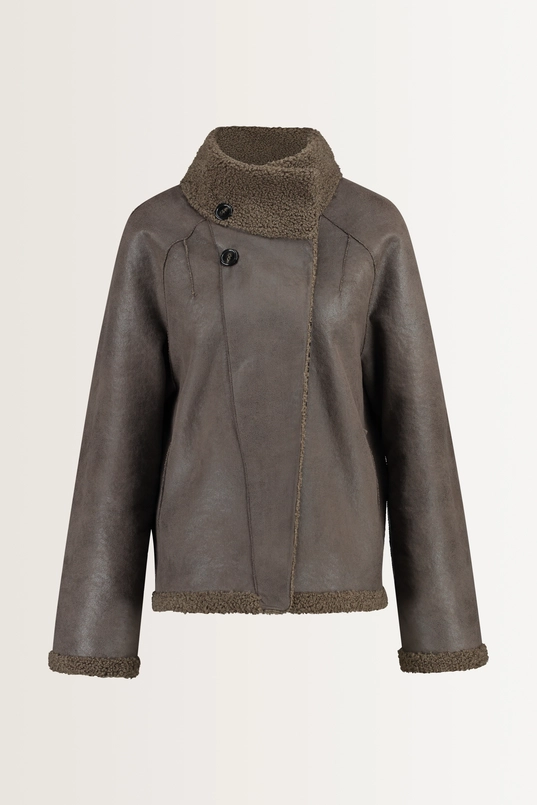 Reversible jas met teddy & faux leather MAURA