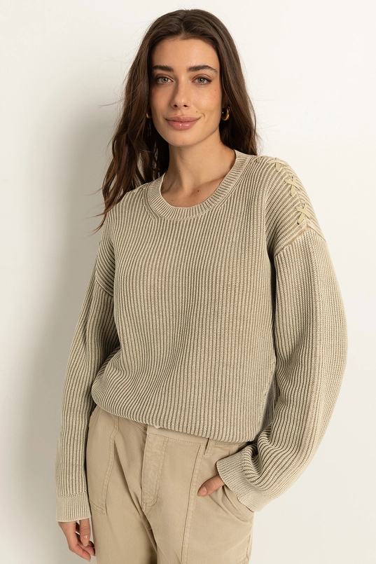 Ribgebreide pullover veterdetail