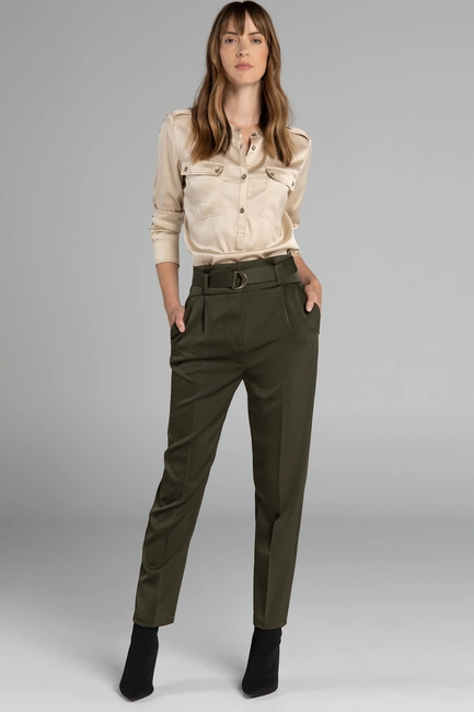 Satijn geweven paperbag pantalon