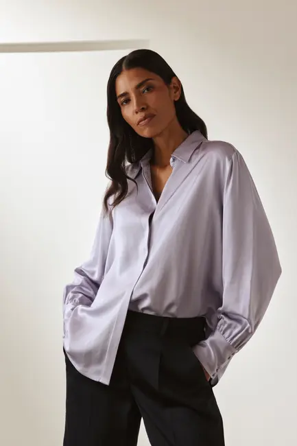 Satijnen blouse met ballonmouwen