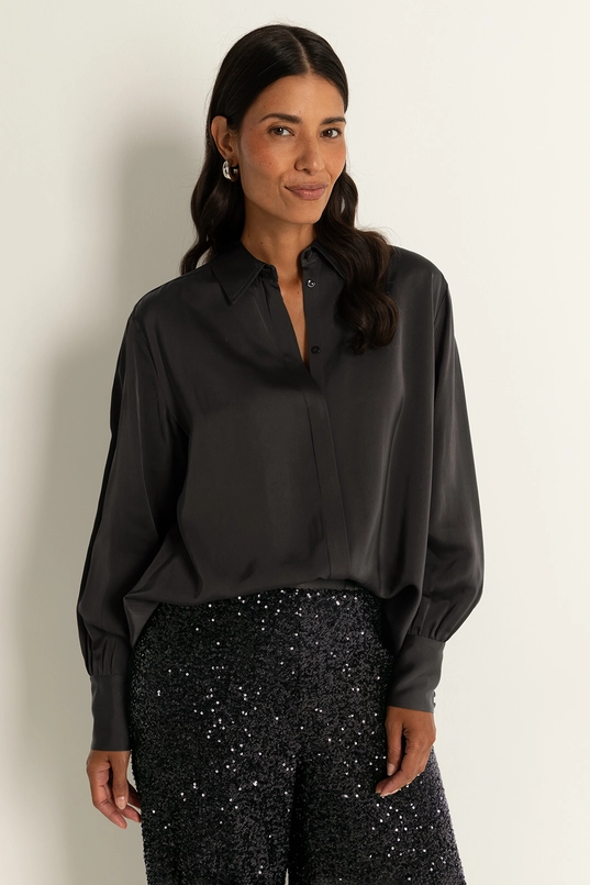 Satijnen blouse met ballonmouwen