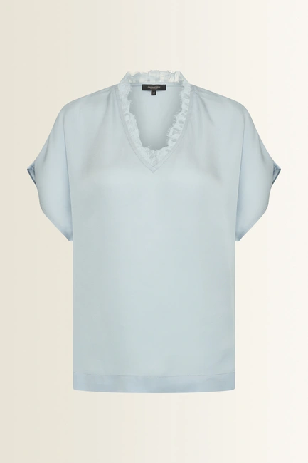 Satijnen blouse met kanten V-hals