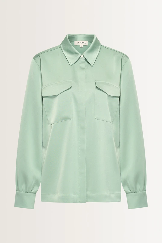 Satijnen blouse met klepzakken