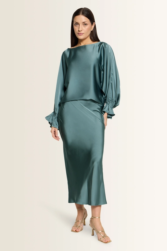 Satijnen blouse met volantmanchetten Vera Mont