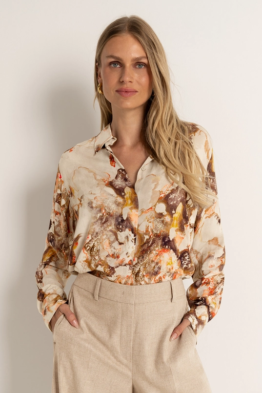 Soepelvallende blouse marmerprint