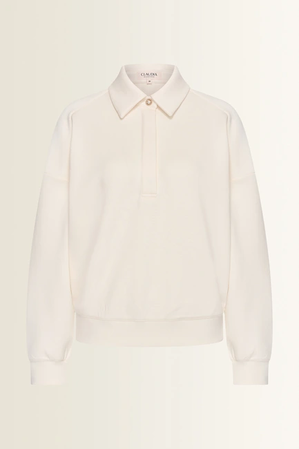 Sweattop met polokraag en sierknoop
